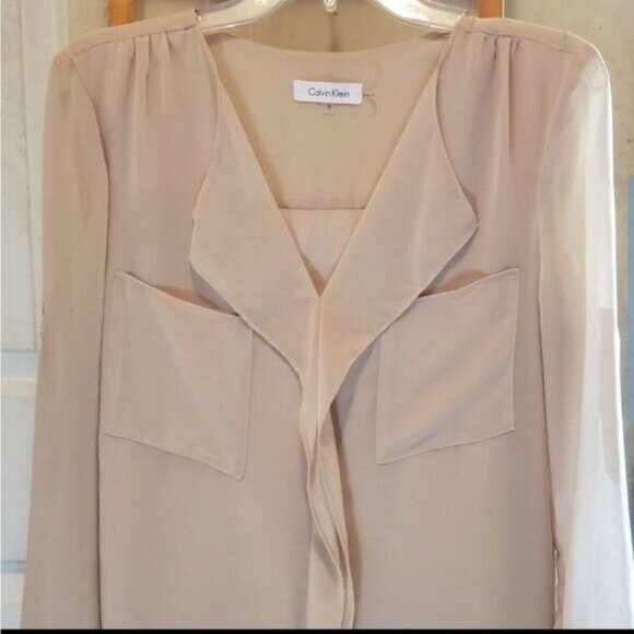 Calvin Klein Tops - Calvin Klein Blouse M Long Sleeve Sheer Pocket Old Money Quiet Luxury Clean Girl
